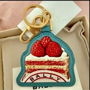 Bally leather key chain /bag charm Bally Cake Print light Blue box dust bag NWT